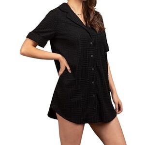 New In Black Terry Cloth Texture Button Down Dress Small NWT